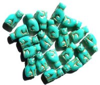 20 15mm Turquoise and Gold Cat Beads